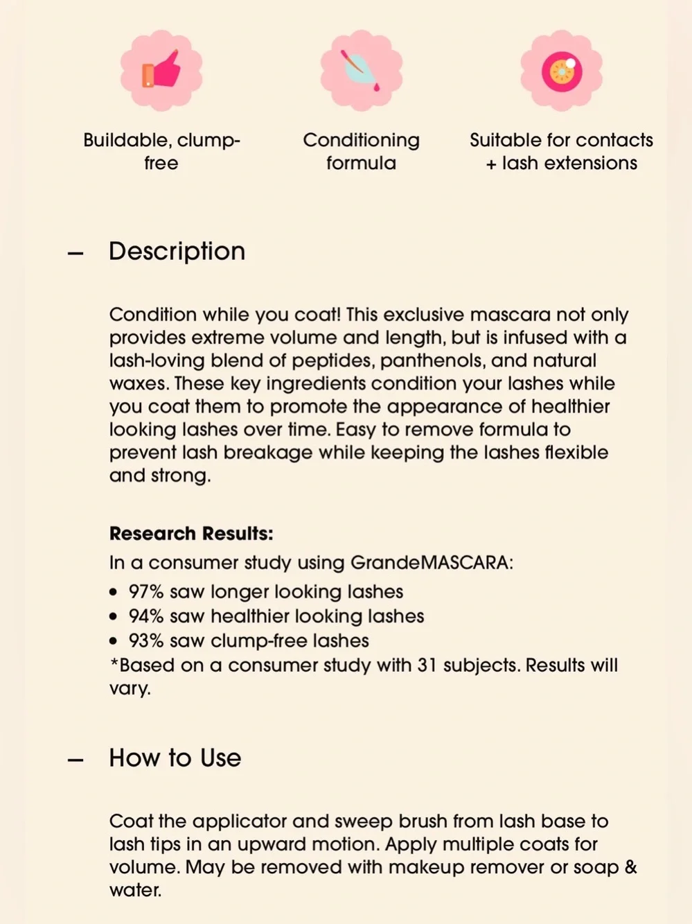 Grande Cosmetics / Peptide Conditioning Mascara / Black Noir